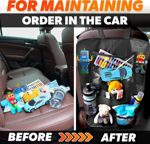Miniatura 7 de Organizador universal para asiento trasero de automóvil de 23.4 x 16 pulgadas, con 9 bolsillos grandes y soporte transparente para tableta, hecho