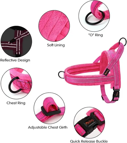 Miniatura 3 de Didog Arnés de chaleco acolchado de franela suave para perro, sin tirones, de ajuste rápido, arnés reflectante para perro, fácil para entrenar
