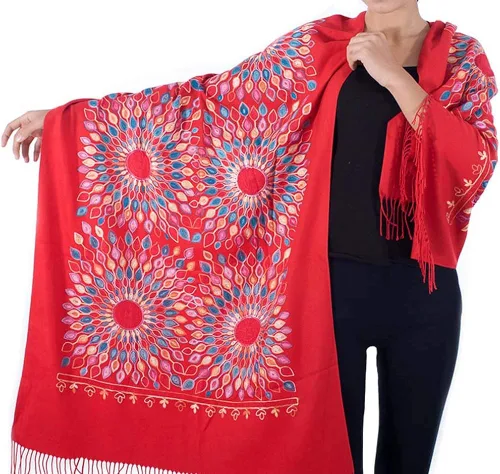 Miniatura 5 de Urban CoCo Bufanda bordada de gran tamaño con borlas para mujer