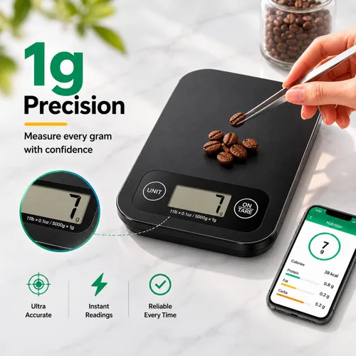 Miniatura 5 de URAMAZ Báscula de alimentos con calculadora nutricional, báscula digital de alimentos para báscula de cocina gramos y onzas, báscula inteligente