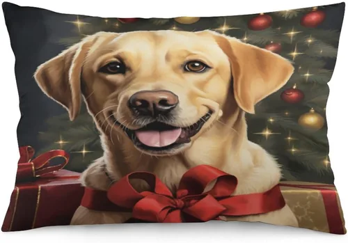 Miniatura 10 de Yellow Lab - Fundas de cojín de Navidad de 12 x 20 pulgadas, diseño de retrato de perro amarillo serio, labrador retriever, fundas de almohada