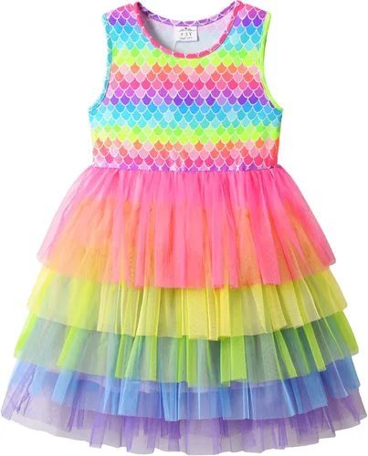 VIKITA Vestidos de verano para niñas pequeñas, ropa de manga corta, vestidos de tutú de fiesta para niñas pequeñas, 2-8 años
