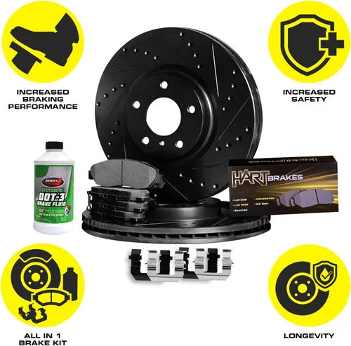 Miniatura 4 de Hart Brakes Kit de frenos y rotores delanteros Pastillas de freno delanteras Rotores y pastillas de freno, pastillas de freno semimetálicos