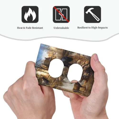 Miniatura 6 de Bear Moose Lodge Woodland - Placa de interruptor de luz dúplex individual de 1 banda, cubierta de salida decorativa de pared, placa frontal