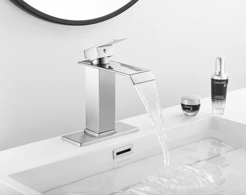Miniatura 3 de Grifo de baño de níquel cepillado, un solo agujero, mango único, cascada, grifo de lavabo de baño, mezclador, montaje en cubierta con montaje