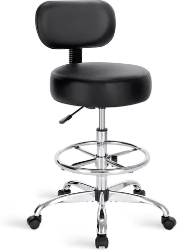 SUPERJARE Silla de dibujo con respaldo, taburete con reposapiés ajustable, silla de escritorio de oficina multiusos, cojín de asiento grueso para el