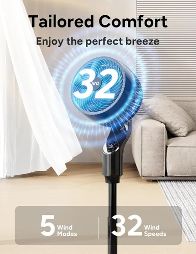 Miniatura 5 de JRD Ventilador para dormitorio, ventilador oscilante de 70°, ventiladores de pedestal silencioso de 100 pies para oficina en casa, vertical manual