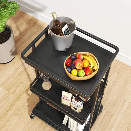 Miniatura 7 de XYZLVSI Carrito de barra de servicio rodante de 3 niveles, carrito de almacenamiento de isla de cocina de madera y metal con ruedas, estante