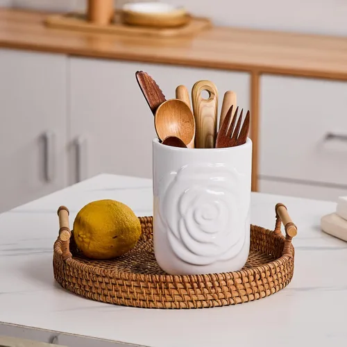 Miniatura 8 de Juego de 2 soportes grandes para utensilios, 7.5 pulgadas + 5.5 pulgadas, recipiente de cerámica para encimera de cocina para espátulas, cucharas