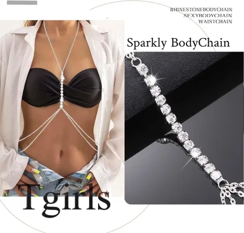 Miniatura 4 de Tgirls Layered Rhinestone Body Chain Sexy Gold Body Belly Chain Beach Body Jewelry Party for Women
