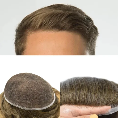 Miniatura 37 de PUNRU HAIR Completo Swiss Lace Toupee para hombres Sistema de cabello humano real Sistema de reemplazo de cabello humano para hombre Toupee
