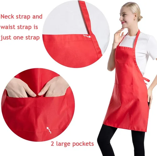 Miniatura 2 de Delantales de babero liso rojo a granel para mujeres, hombres y adultos con 2 bolsillos delanteros (rojo, 15 piezas)