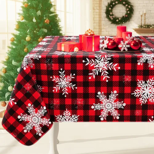 Miniatura 23 de Smiry Mantel redondo de plástico para mesa, mantel de vinilo impermeable con parte trasera de franela para mesas redondas, lavable y a prueba