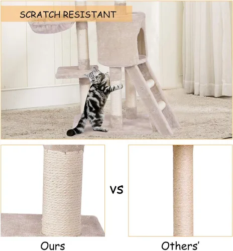 Miniatura 7 de Tangkula Árbol para gatos de 56 pulgadas, torre para gatos de varios niveles con poste rascador de sisal y escalera, área de juegos grande