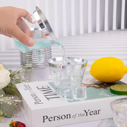 Miniatura 3 de WELLIFE 200 tazas plateadas, vasos de plástico transparente de 9 onzas, copas de vino de plástico desechables, copas de cóctel para fiestas y bodas