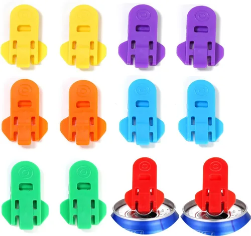 Miniatura 7 de Abrelatas manual fácil, paquete de 6 abridores de latas de cerveza de soda colorida y protector de latas de bebidas, escudos de plástico de alta