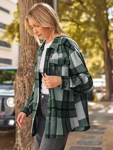 Miniatura 3 de AUTOMET Womens Casual Plaid Shacket Button Down Long Sleeve Shirts 2024