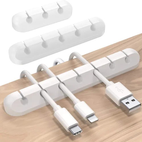 Miniatura 9 de SOULWIT Clips de soporte para cables, paquete de 3 clips organizadores de cables de silicona autoadhesivos para escritorio, cable de carga USB