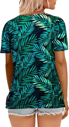 Miniatura 48 de JomeDesign - Camisetas casuales de verano para mujer, manga corta, cuello redondo, manga abullonada