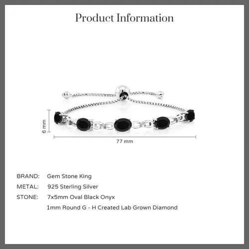 Miniatura 99 de Gem Stone King Pulsera de tenis de diamantes cultivados en laboratorio con piedra natal de 3-6 quilates para mujer, plata de ley 925, ovalada