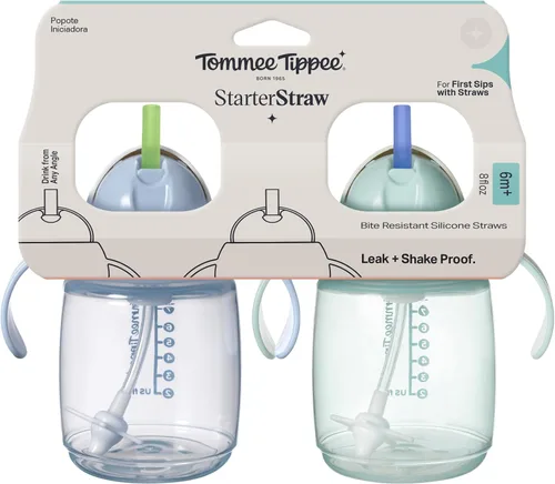 Miniatura 6 de Tommee Tippee Starter - Vaso para beber de 8 onzas para bebés y niños pequeños, con popote de silicona con peso y asas de fácil agarre, sin BPA