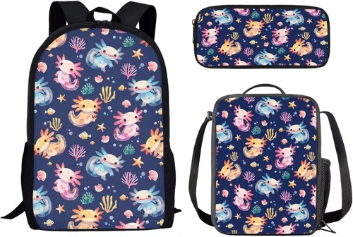 Miniatura 26 de Paquete de 3 bolsas escolares con estampado de bandera estadounidense para niños, mochila de gran capacidad para laptop, con cremallera, estuche