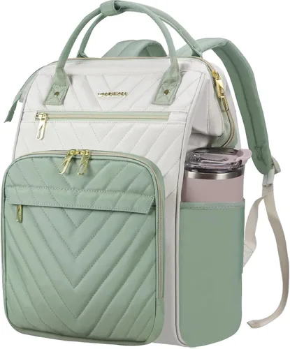 Miniatura 12 de VANKEAN Mochila para portátil de 17 pulgadas para mujeres y hombres, bolsa de trabajo de computadora de moda, Beige-café, 15,6 pulg., Moda