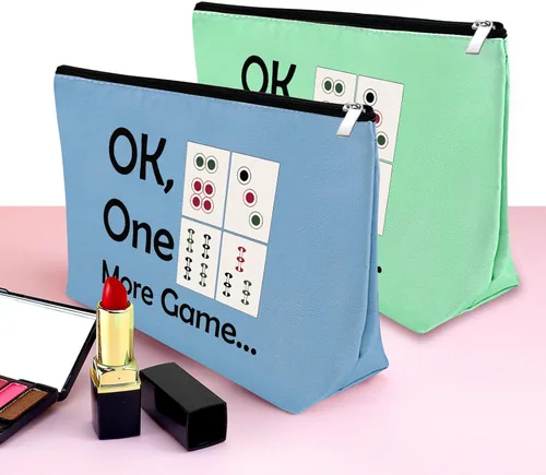 Miniatura 3 de Mxrymvu Mahjong Lovers Gift for Women Makeup Bag Mahjong Player Gifts for Friend Grandma, azul y verde, Viajes
