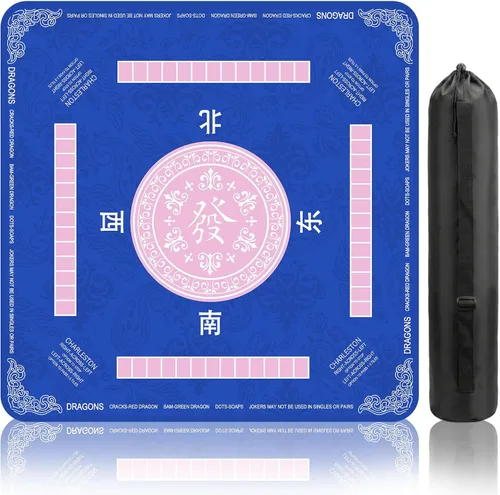 Miniatura 8 de Tapete de Mahjong rojo para mesa, tapete de mesa Mahjong de 31 x 31 pulgadas, antideslizante, reducción de ruido, con bolsa de transporte, cubierta