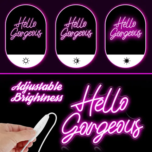 Miniatura 4 de Kavaas Letreros de Neón Hello Gorgeous para Decoración de Pared, Letrero de Luz de Neón Hello Gorgeous con Interruptor Regulable - Letrero Hello