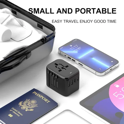 Miniatura 5 de Adaptador de Viaje Universal, VYLEE 5 en 1 Adaptador de Corriente Internacional, 3.5A 2xUSB-A y 2xUSB-C Cargador de Pared, Enchufe Esencial de Viaje