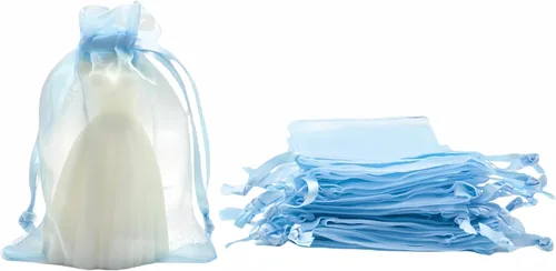 Miniatura 12 de QIANF 20 bolsas de regalo de organza transparente lavanda de 4 x 6 pulgadas con cordón, bolsas de golosinas, bolsa de malla para joyas, bolsa