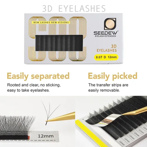 Miniatura 2 de SEEDEW® Extensiones de pestañas en racimo de pestañas 3D W en forma de 0.315-0.591 in, longitud mixta, volumen profesional, suaves y naturales