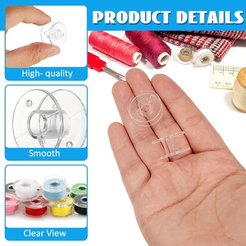 Miniatura 3 de Timgle 200 bobinas para máquina de coser, bobinas de plástico clase 15, compatibles con máquinas de coser SA156, bobinas de bordado, máquinas