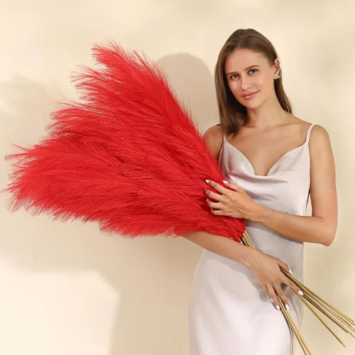 Miniatura 10 de 8 piezas de 45 pulgadas de alto, decoración de hierba de pampa sintética grande color beige pomposo, pompas largas falsas para relleno de jarrón