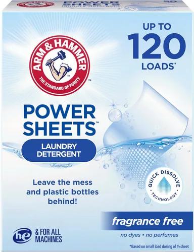 Miniatura 11 de Arm & Hammer Power Sheets Detergente para lavar, aroma fresco a brisa, sin desorden, liviano y apto para viajes, 35 unidades, hasta 70 cargas