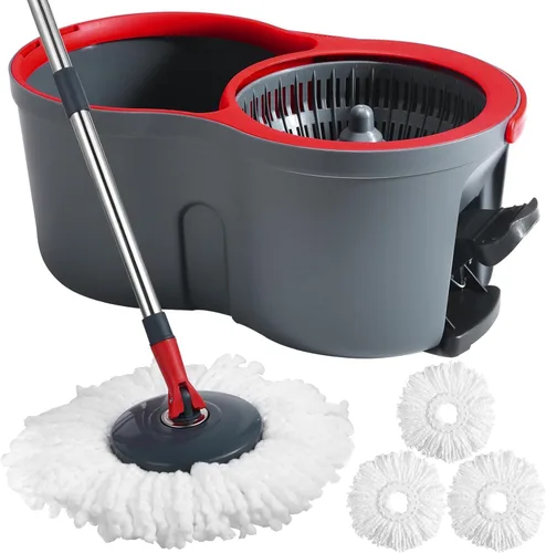 Sistema de limpieza de trapeador giratorio de 360° y cubo, trapeador y cubo con escurridor para el hogar, mopa de polvo húmedo para limpieza de