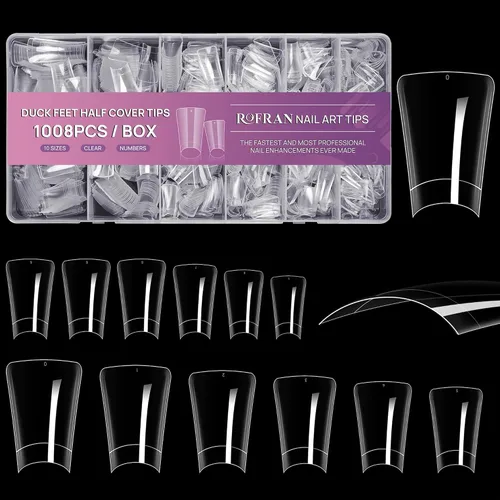 1008 piezas de puntas de uñas de pato para uñas acrílicas transparentes Y2K profesionales para salones de extensión con diseño y caja para mujeres y