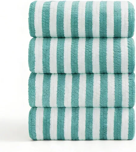 Miniatura 26 de Juego de 8 toallas de baño grandes a rayas estilo cabana color verde militar - Sábana de baño extragrande - 2 toallas de baño, 2 toallas de mano, 4