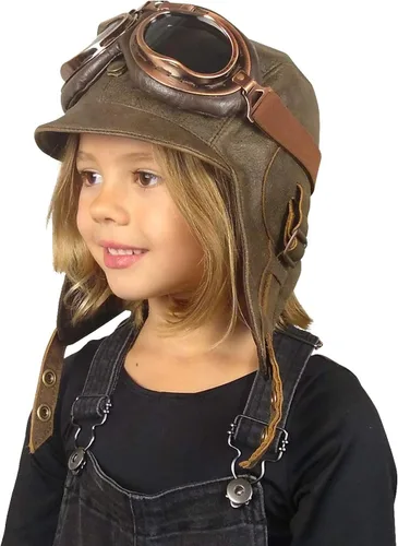 Miniatura 3 de Sombrero de aviador para niños cuero marrón real disfraz casco volador de piloto sombrero steampunk para niños