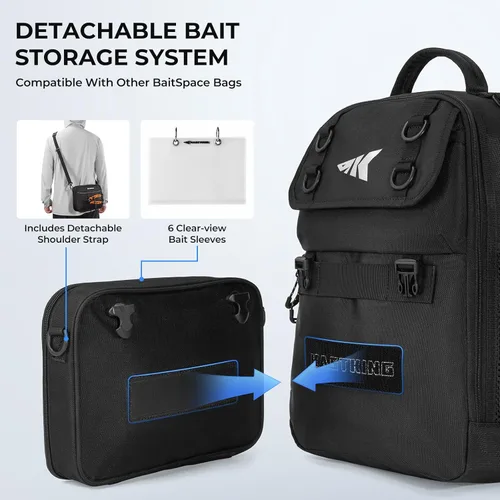 Miniatura 4 de KastKing Bolsa de Pesca con Eslinga BaitSpace, Mochila de Pesca con Soporte para Caña y Bebidas, Bolsa de Aparejos para Equipo de Pesca H: Negro