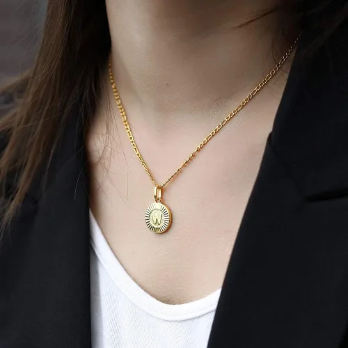 Miniatura 5 de Trendsmax Collar con inicial para mujer, chapado en oro, con dije de letra redonda, cadena A-Z Figaro