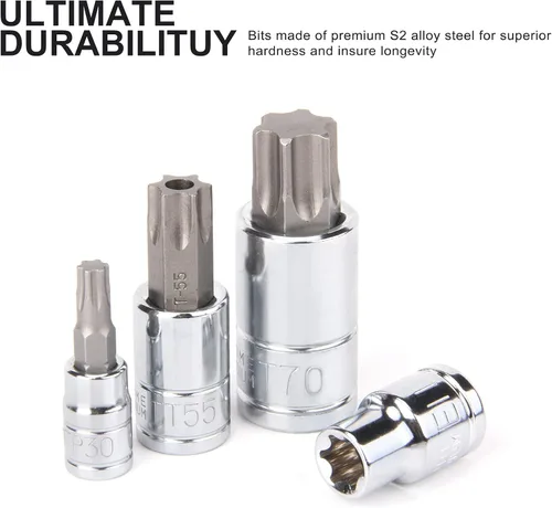Miniatura 3 de CASOMAN Master Torx Bit Socket y Torx externo juego de 60 piezas, acero S2 y Cr-V, E4-E24, T6-T70, TT6-TT70, TP8-TP60