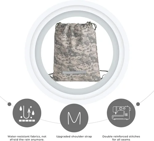 Miniatura 6 de ImpecGear Mochila con cordón resistente camuflaje ejército azul marino bolsa de saco militar, Paquete de 3, Cordón