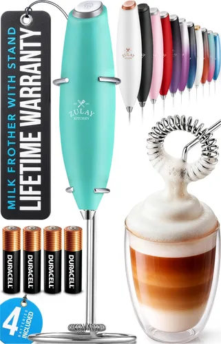 Miniatura 75 de Zulay Kitchen Espumador de leche de mano con pilas Duracell AA – Mezclador eléctrico ultrarrápido y creador de espuma, mezclador de bebidas fácil