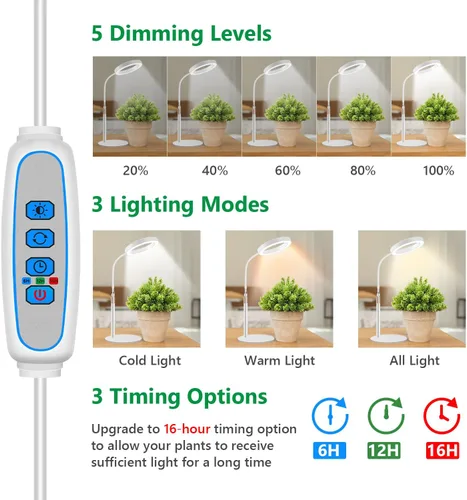 Miniatura 3 de Aumtrly Luces de cultivo para plantas de interior, luz de escritorio de 80 LED de espectro completo para el cultivo de plantas pequeñas, lámpara