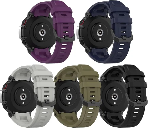 TenCloud Paquete de 5 correas de repuesto compatibles con Amazfit T-Rex 2, correa de reloj inteligente resistente de silicona suave ajustable para