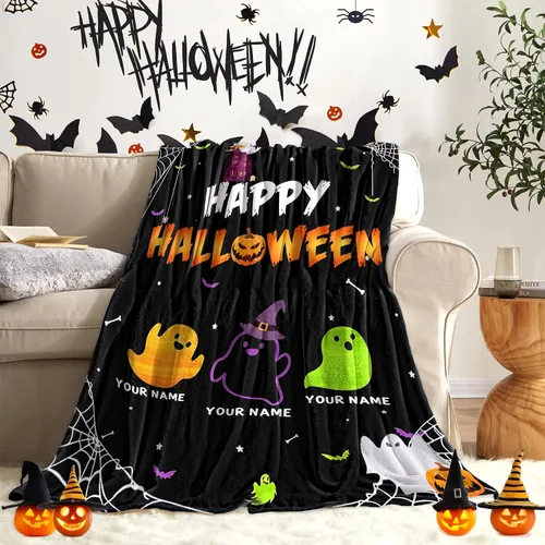 Miniatura 2 de Manta de Halloween personalizada con nombre, mantas de Halloween personalizadas para niños, Halloween personalizada para niños y niñas, bonita manta