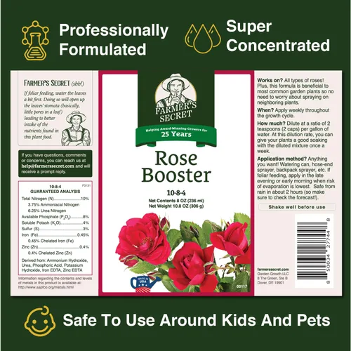 Miniatura 2 de Farmer's Secret Fertilizante Rose Booster (8 onzas), súper concentrado, formulado para todo tipo de rosas a lo largo del ciclo de vida, fomenta un