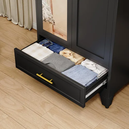 Miniatura 8 de RIETERN Armario Ropero de Metal, 71" de Alto Armario de Dormitorio con Espejo, 1 Cajón, Estantes Ajustables, y Barra para Colgar, Armarios de Acero